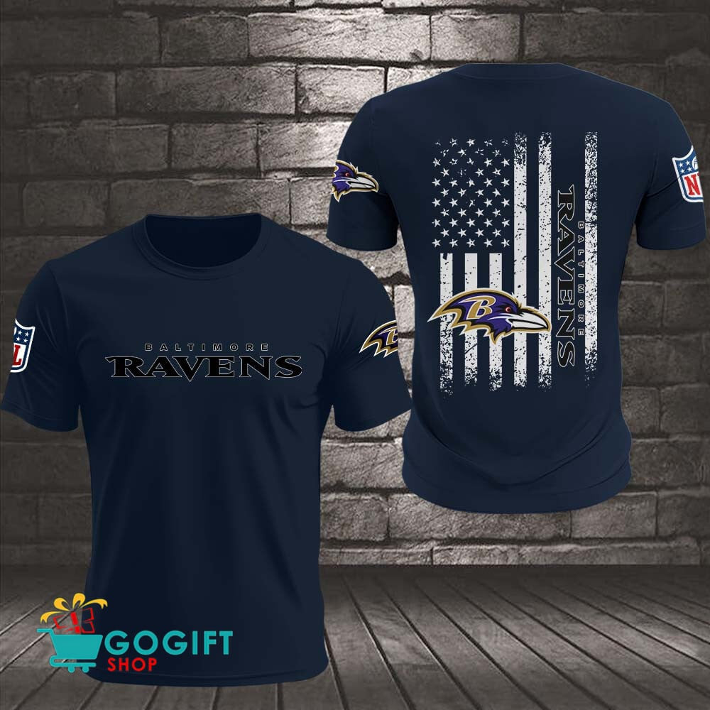 Baltimore Ravens US Flag Vintage Style All Over Printed T-shirt