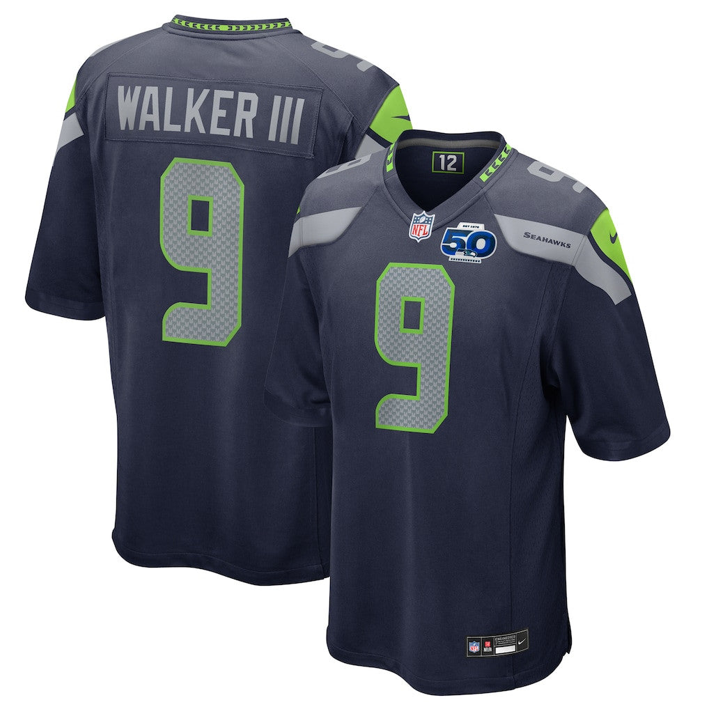 Seattle Seahawks Kenneth Walker III 9 College Navy 50th Season Game Jersey
