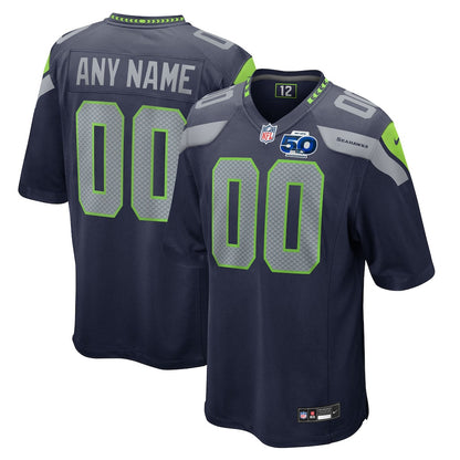 Seattle Seahawks College Navy 50th Season Team Custom Game Jersey
