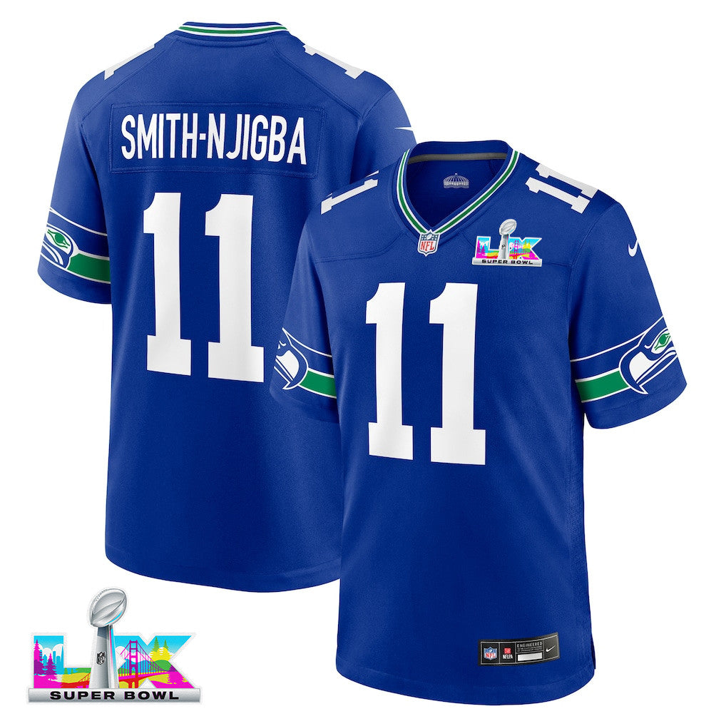 Jaxon Smith-Njigba 11 Seattle Seahawks 2026 Super Bowl LX Royal Throwback Player Game Jersey