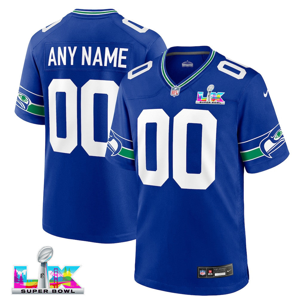 Seattle Seahawks 2026 Super Bowl LX Royal Throwback Custom Jersey