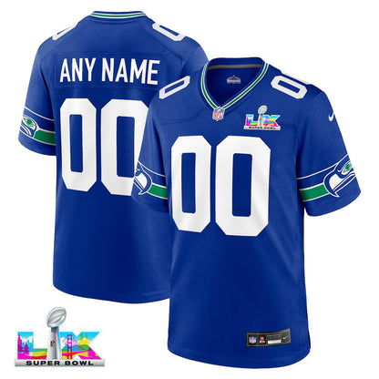 Seattle Seahawks 2026 Super Bowl LX Royal Throwback Custom Jersey