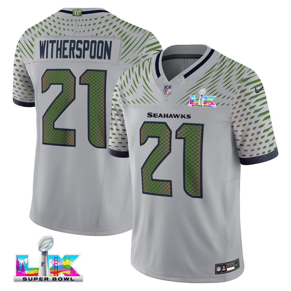Devon Witherspoon 21 Seattle Seahawks 2026 Super Bowl LX - Wolf Gray Rivalries Collection Limited Jersey