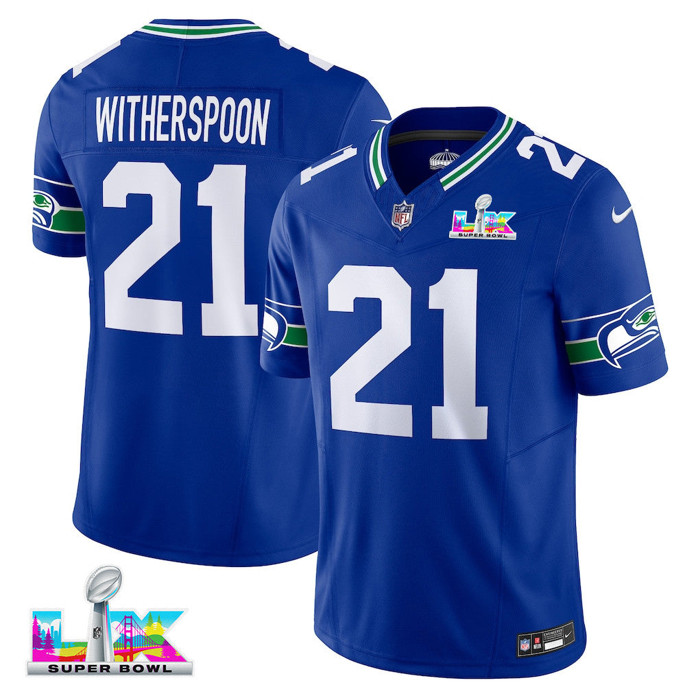 Devon Witherspoon 21 Seattle Seahawks 2026 Super Bowl LX Royal Alternate Vapor F.U.S.E. Limited Jersey