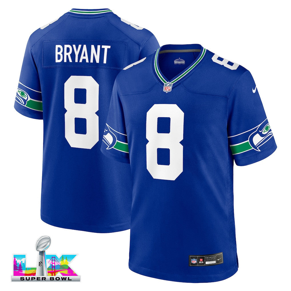 Coby Bryant 8 Seattle Seahawks 2026 Super Bowl LX Royal Throwback Player Game Jersey