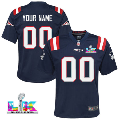 New England Patriots YOUTH 2026 Super Bowl LX Custom Game Jersey - Navy