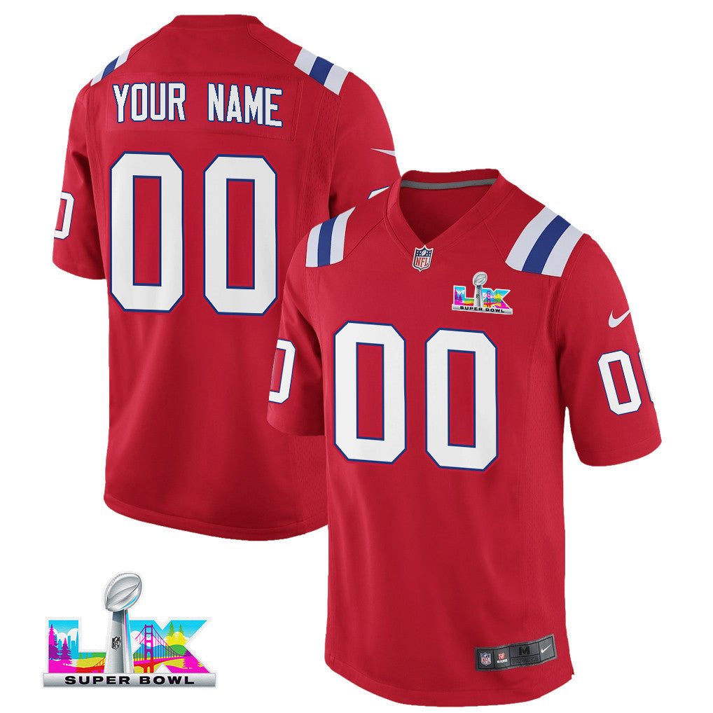 New England Patriots YOUTH 2026 Super Bowl LX Custom Alternate Game Jersey - Red