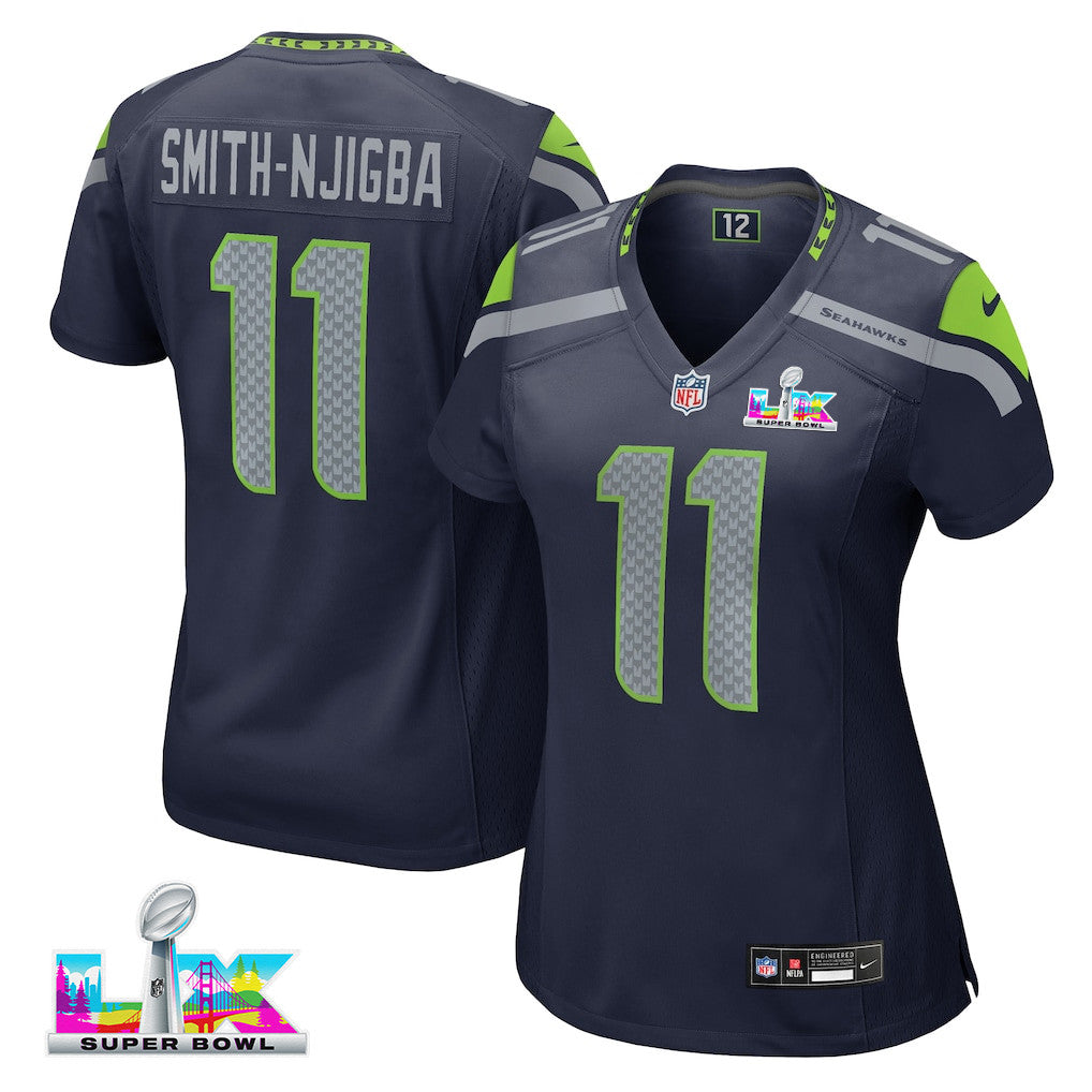 Jaxon Smith-Njigba 11 Seattle Seahawks 2026 Super Bowl LX - Women Navy Game Jersey