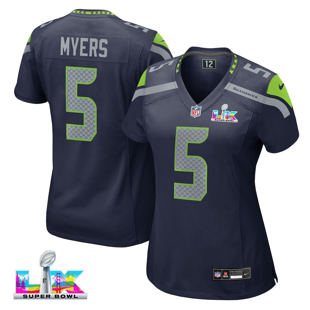 Jason Myers 5 Seattle Seahawks 2026 Super Bowl LX - Women Navy Game Jersey