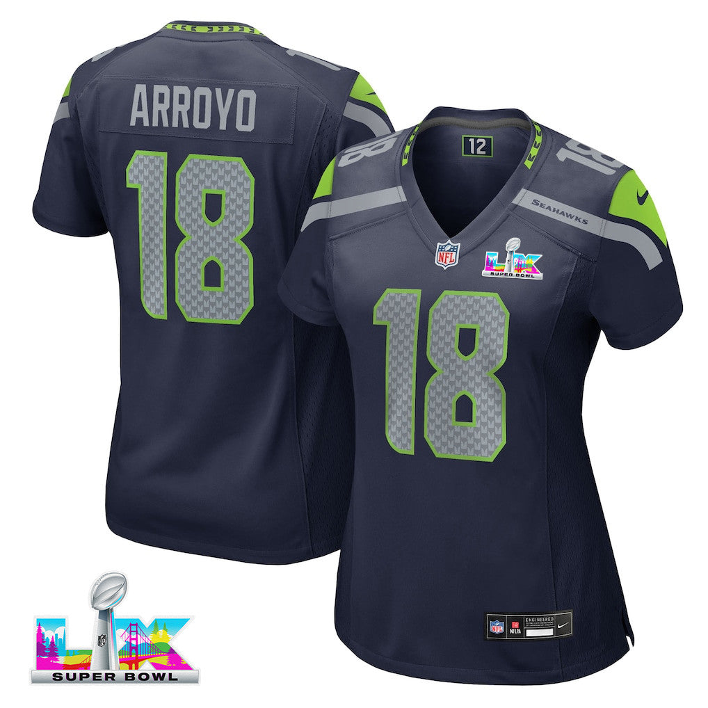 Elijah Arroyo 18 Seattle Seahawks 2026 Super Bowl LX - Women Navy Game Jersey