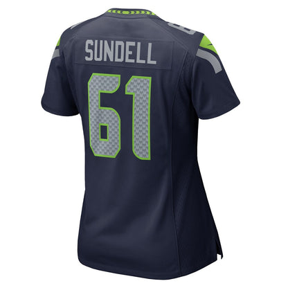 Jalen Sundell 61 Seattle Seahawks 2026 Super Bowl LX - Women Game Jersey - Navy