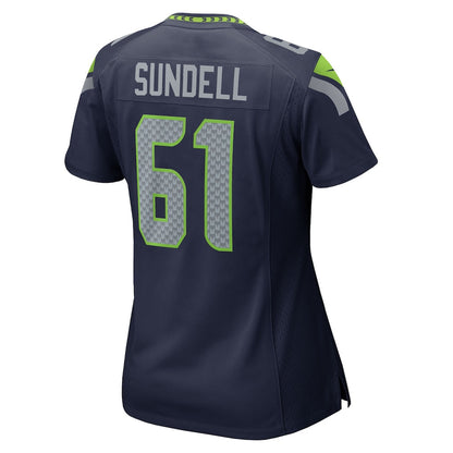 Jalen Sundell 61 Seattle Seahawks 2026 Super Bowl LX - Women Navy Game Jersey
