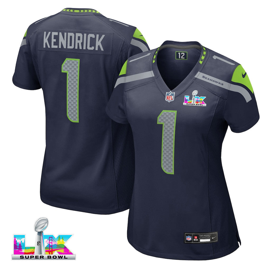 Derion Kendrick 1 Seattle Seahawks 2026 Super Bowl LX - Women Navy Game Jersey