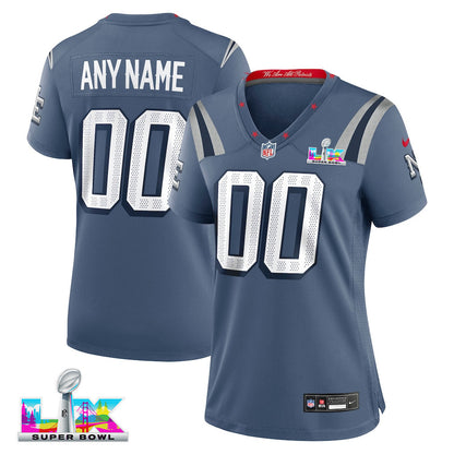 New England Patriots 2026 Super Bowl LX - Women's Custom Rivalries Game Jersey - Storm Blue