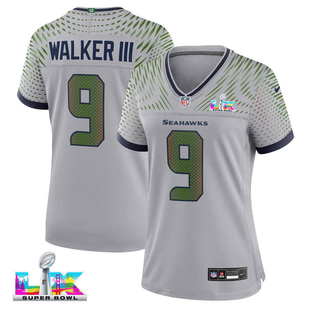 Kenneth Walker III 9 Seattle Seahawks 2026 Super Bowl LX - Women Rivalries Game Jersey - Wolf Gray