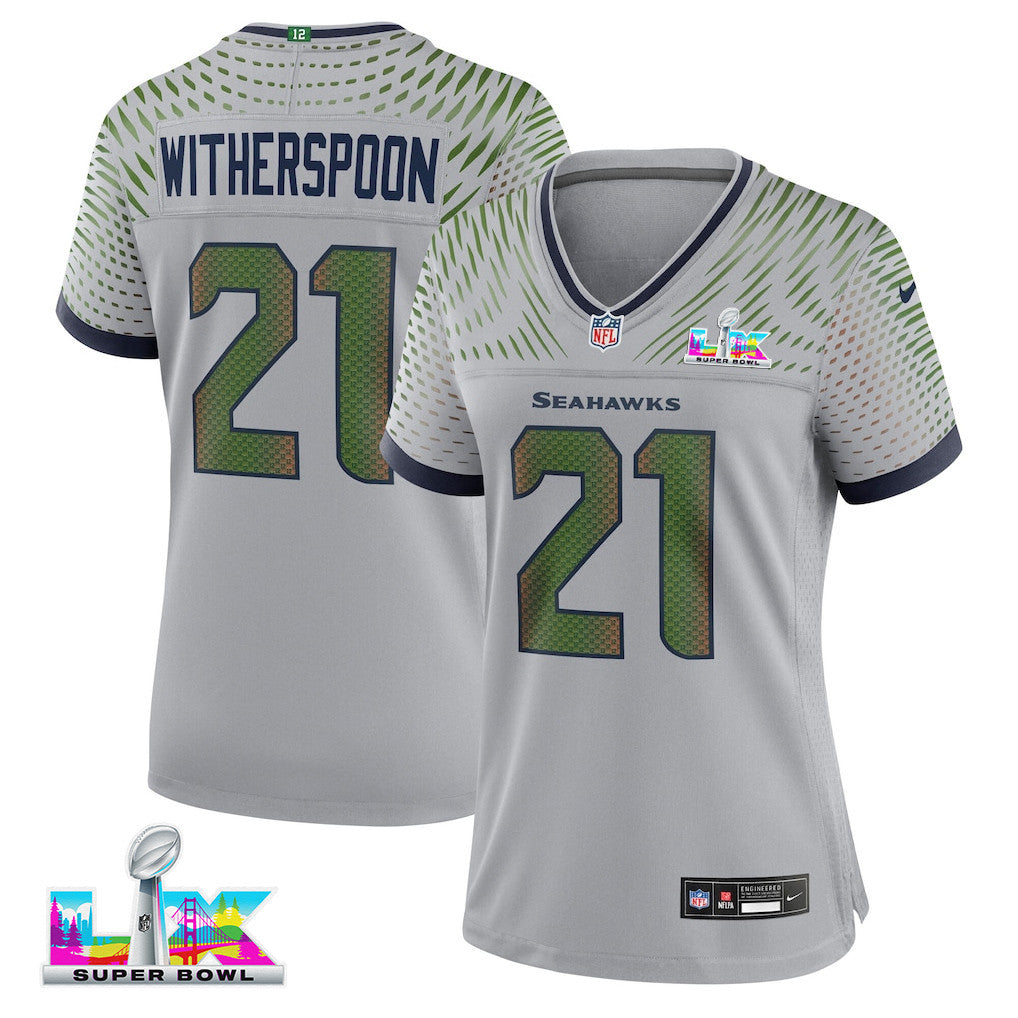 Devon Witherspoon 21 Seattle Seahawks 2026 Super Bowl LX - Women Rivalries Game Jersey - Wolf Gray