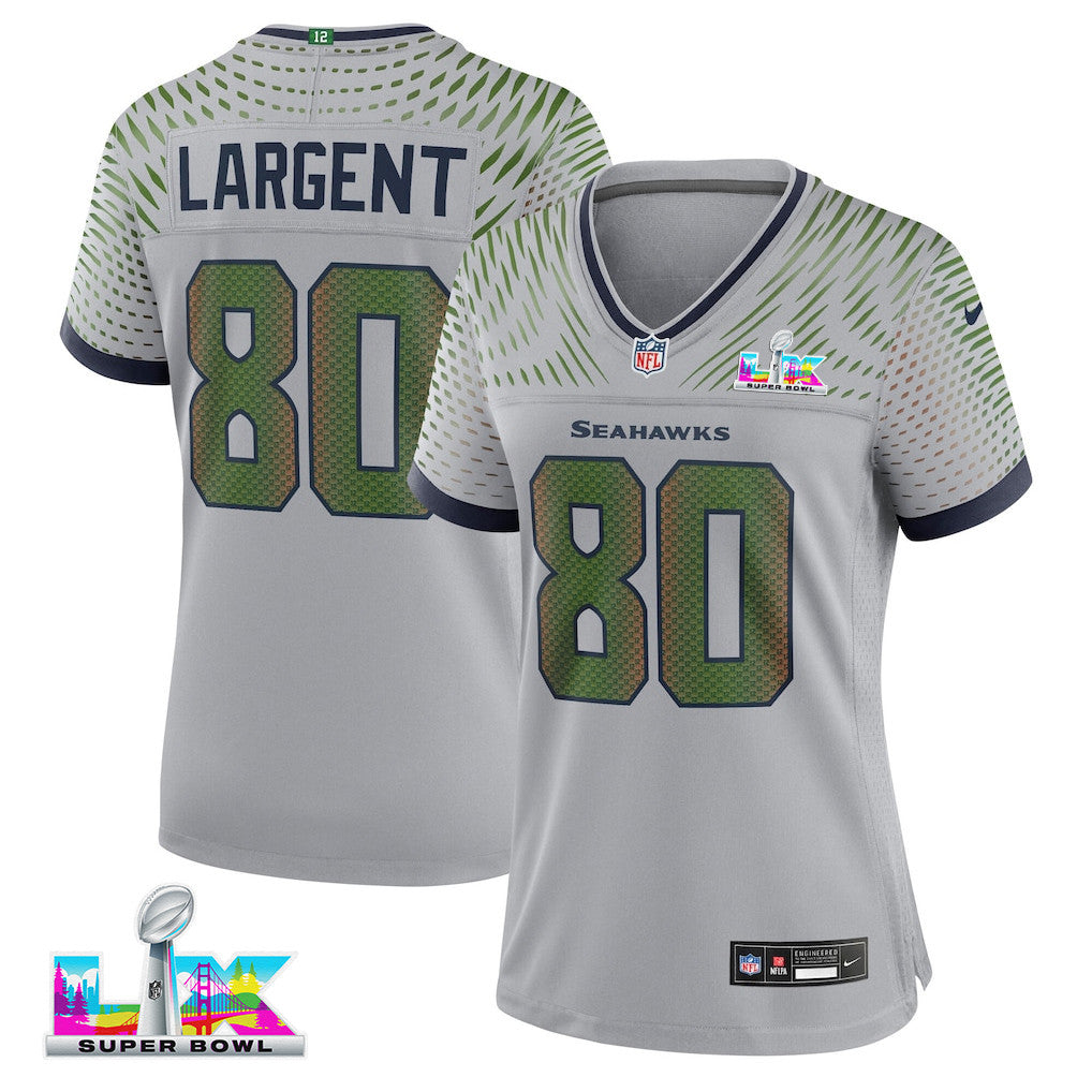 Steve Largent 80 Seattle Seahawks 2026 Super Bowl LX - Women Rivalries Game Jersey - Wolf Gray