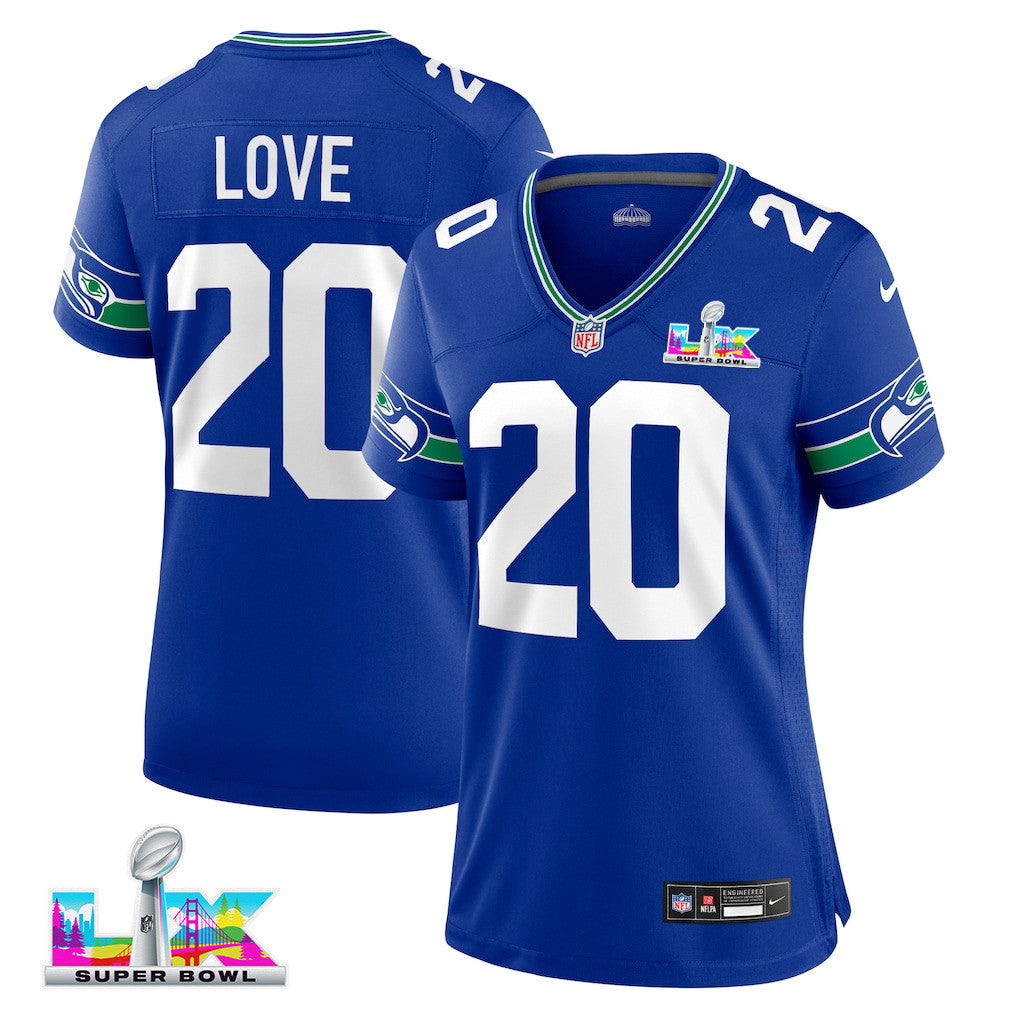 Julian Love 20 Seattle Seahawks 2026 Super Bowl LX - Women Royal Player Jersey