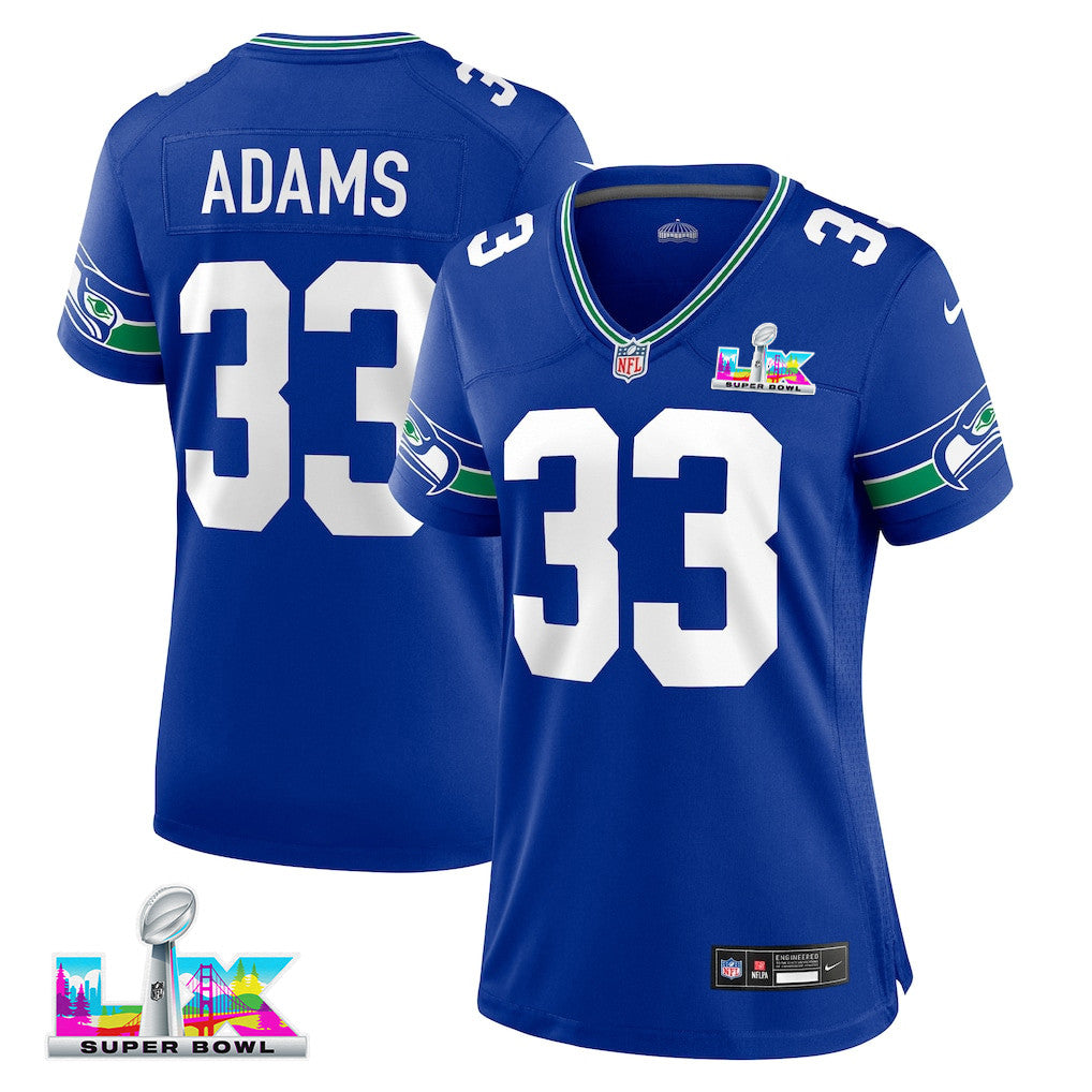 Jamal Adams 33 Seattle Seahawks 2026 Super Bowl LX - Women Royal Player Jersey