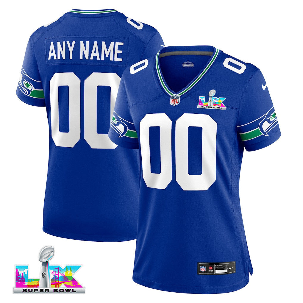 Seattle Seahawks 2026 Super Bowl LX - Women's Throwback Custom Jersey - Royal