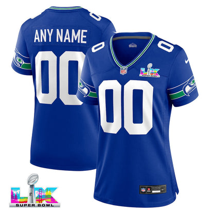Seattle Seahawks 2026 Super Bowl LX - Women's Throwback Custom Jersey - Royal