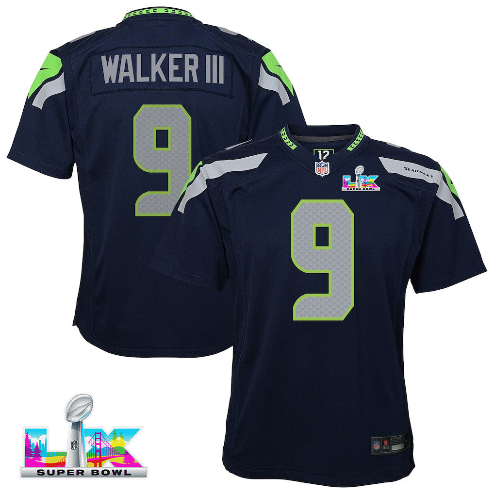 Kenneth Walker III 9 Seattle Seahawks YOUTH 2026 Super Bowl LX - Navy Game Jersey