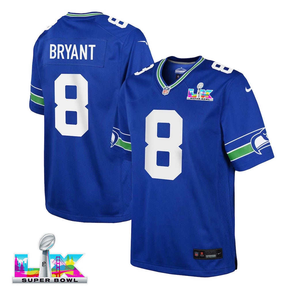 Coby Bryant 8 Seattle Seahawks YOUTH 2026 Super Bowl LX - Royal Alternate Game Jersey