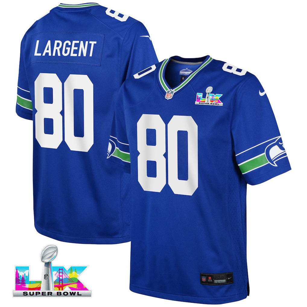 Steve Largent 80 Seattle Seahawks YOUTH 2026 Super Bowl LX - Royal Alternate Game Jersey