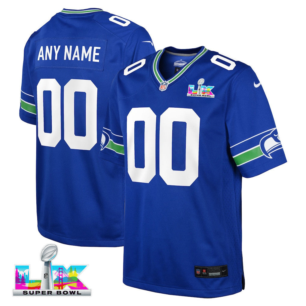 Seattle Seahawks YOUTH 2026 Super Bowl LX - Custom Alternate Game Jersey - Royal