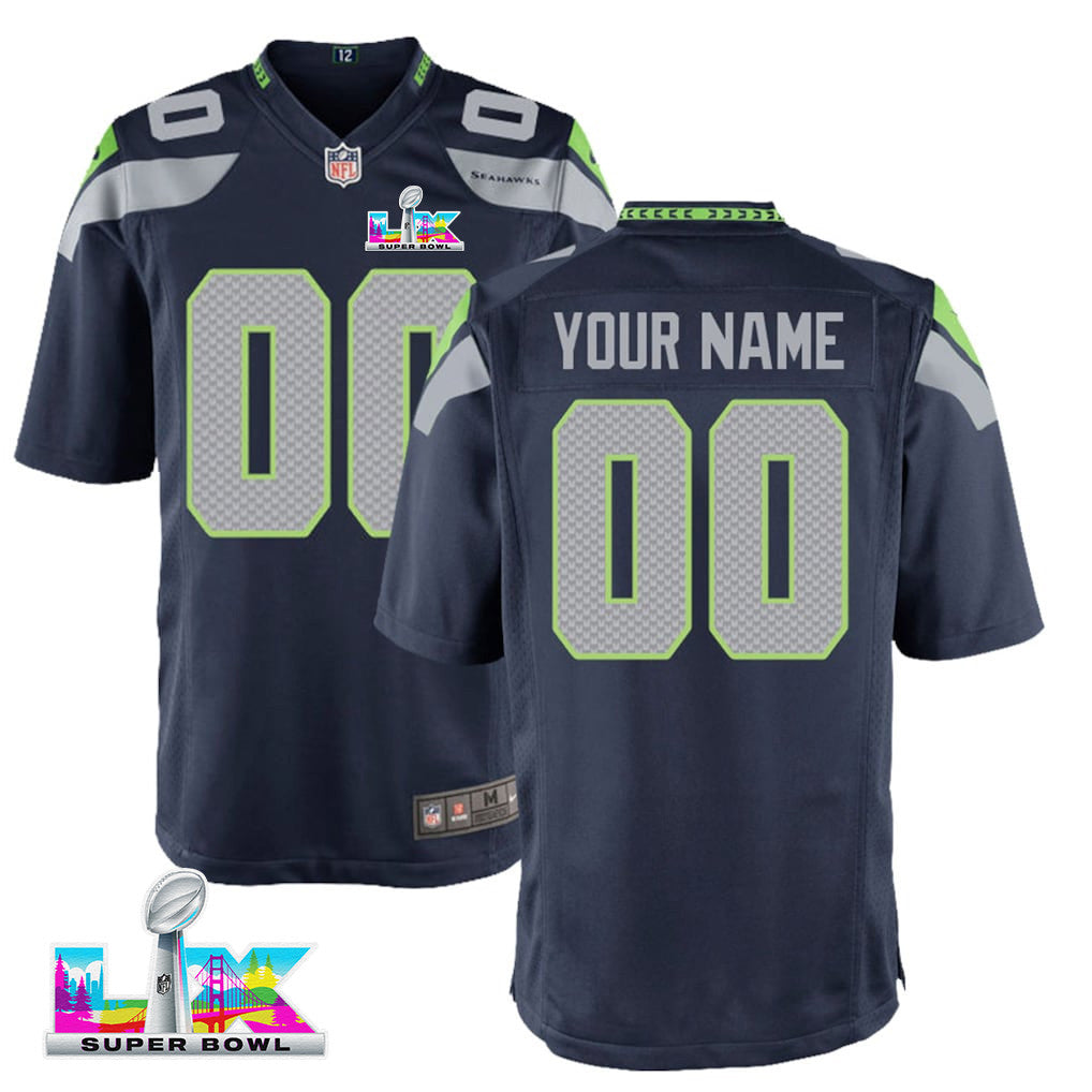 Seattle Seahawks YOUTH 2026 Super Bowl LX - Custom Game Jersey - Navy