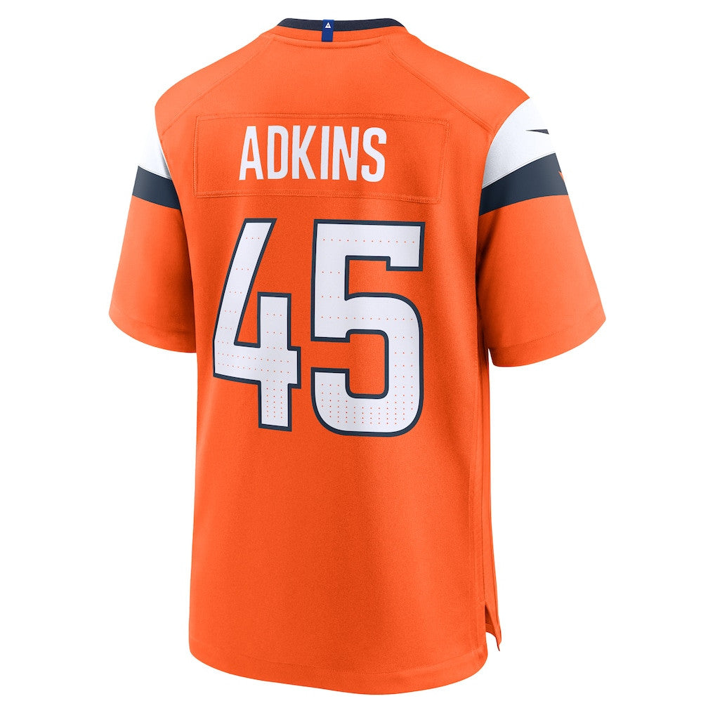 Nate Adkins 45 Denver Broncos 2026 Super Bowl LX - Orange Team Game Jersey