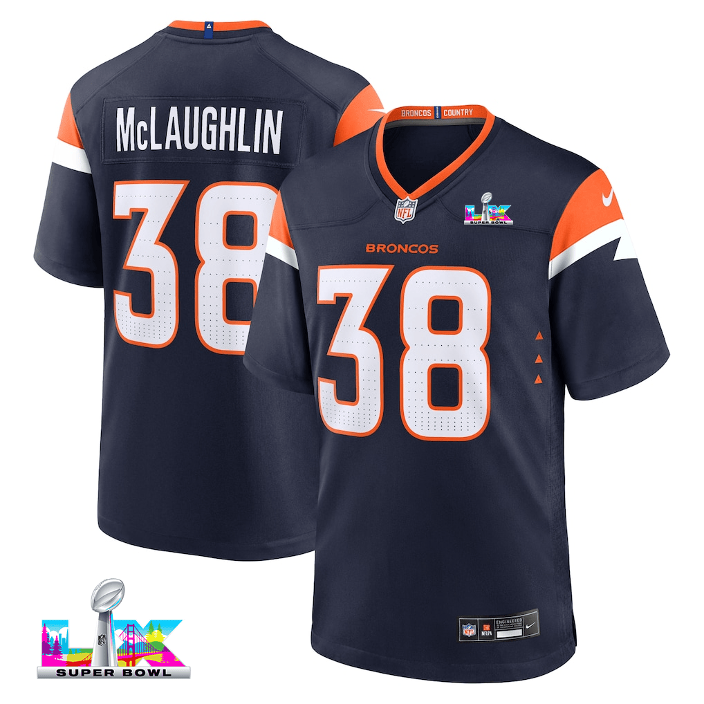 Jaleel McLaughlin 38 Denver Broncos 2026 Super Bowl LX - Navy Alternate Game Jersey
