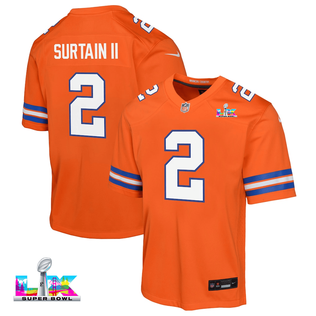 Patrick Surtain II 2 Denver Broncos YOUTH 2026 Super Bowl LX - Orange Game Jersey