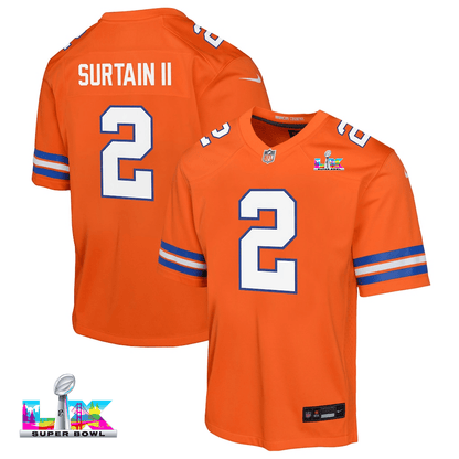 Patrick Surtain II 2 Denver Broncos YOUTH 2026 Super Bowl LX - Orange Game Jersey