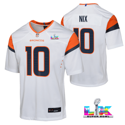 Bo Nix 10 Denver Broncos YOUTH 2026 Super Bowl LX - White Road Team Jersey