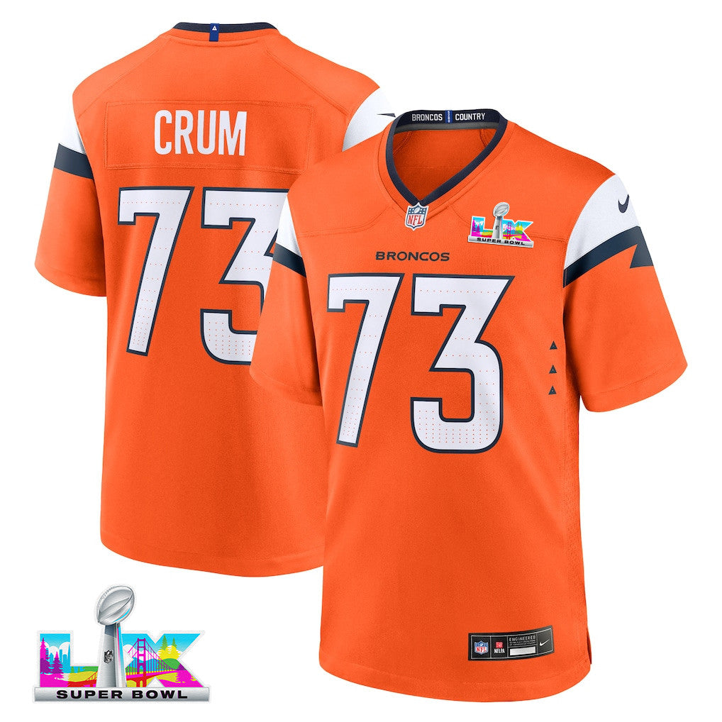 Frank Crum 73 Denver Broncos 2026 Super Bowl LX - Orange Team Game Jersey
