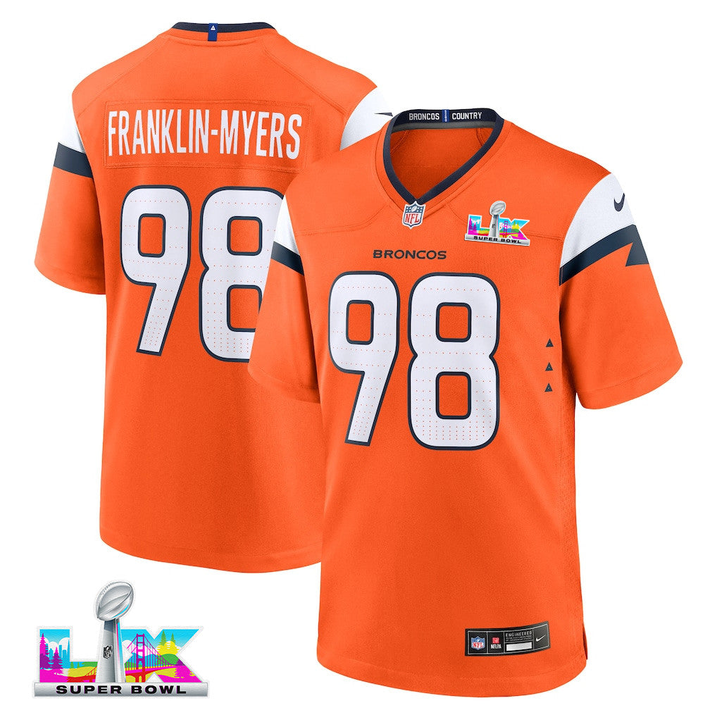 John Franklin-Myers 98 Denver Broncos 2026 Super Bowl LX - Orange Team Game Jersey