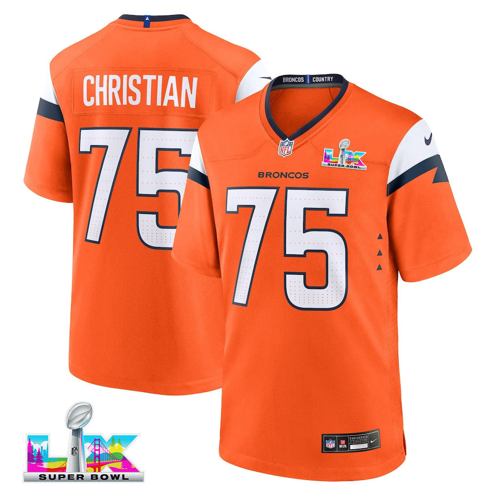 Geron Christian 75 Denver Broncos 2026 Super Bowl LX - Orange Team Game Jersey