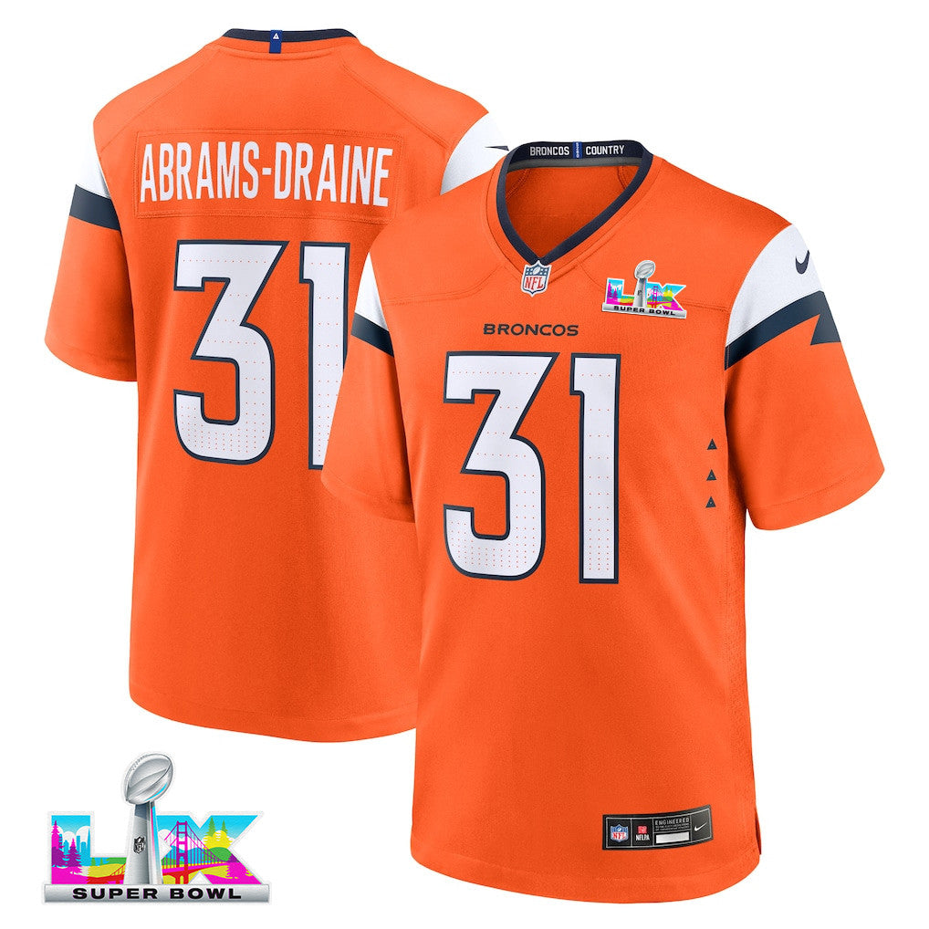 Kris Abrams-Draine 31 Denver Broncos 2026 Super Bowl LX - Orange Team Game Jersey
