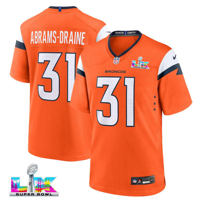 Kris Abrams-Draine 31 Denver Broncos 2026 Super Bowl LX - Orange Team Game Jersey