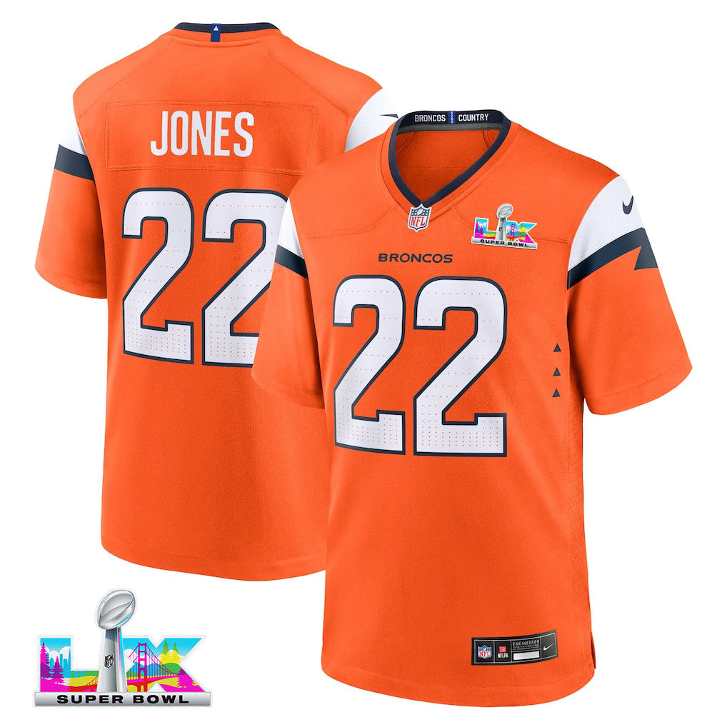 Brandon Jones 22 Denver Broncos 2026 Super Bowl LX - Orange Team Game Jersey