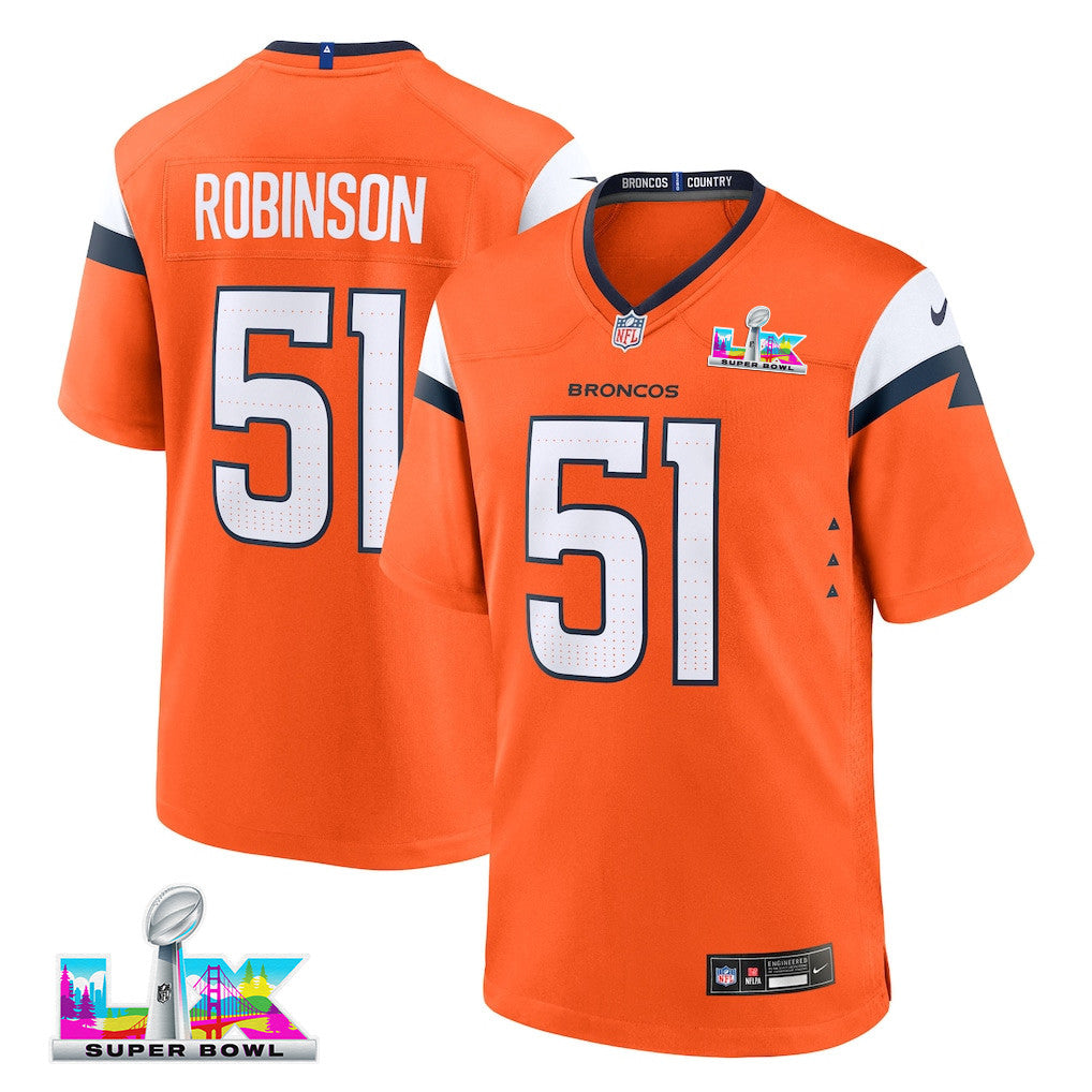 Que Robinson 51 Denver Broncos 2026 Super Bowl LX - Orange Team Game Jersey