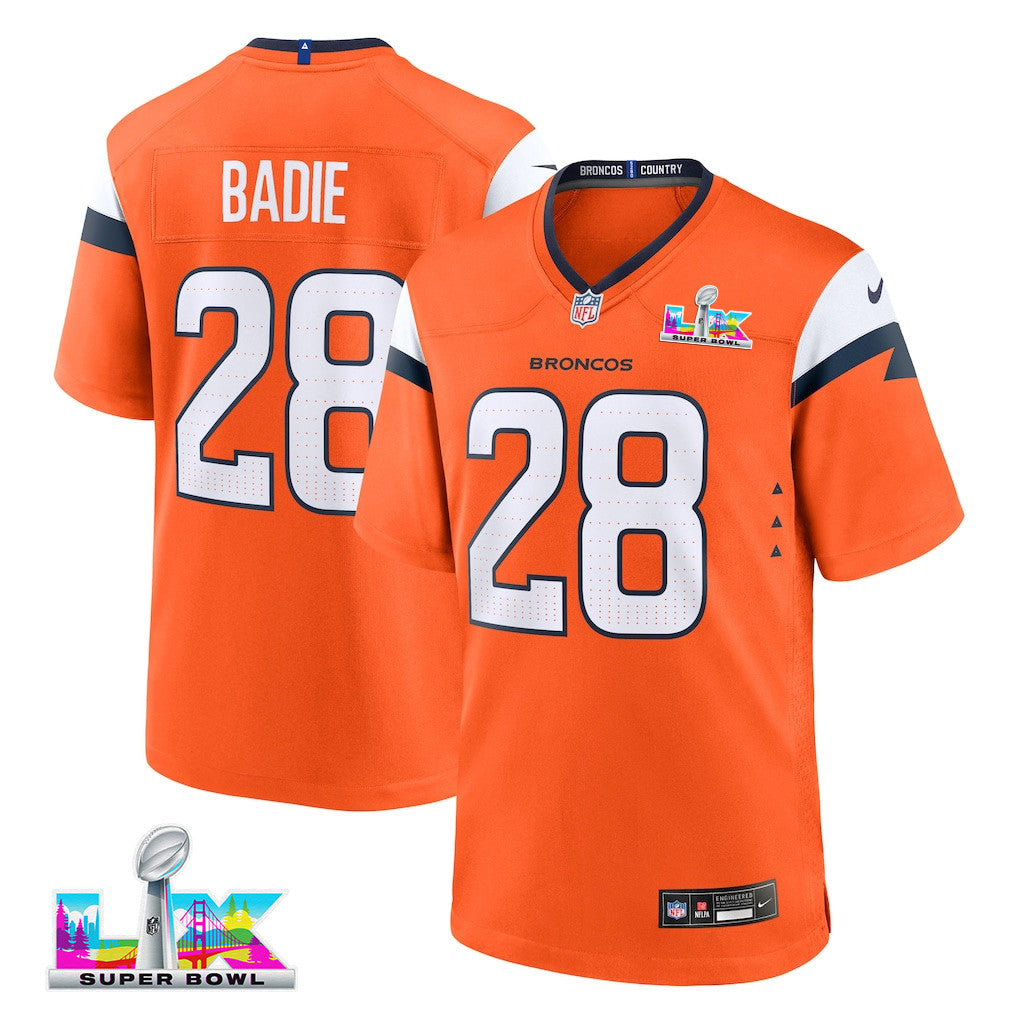 Tyler Badie 28 Denver Broncos 2026 Super Bowl LX - Orange Team Game Jersey