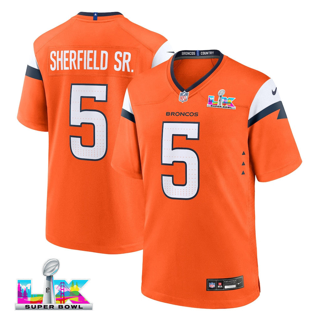 Trent Sherfield Sr. 5 Denver Broncos 2026 Super Bowl LX - Orange Team Game Jersey