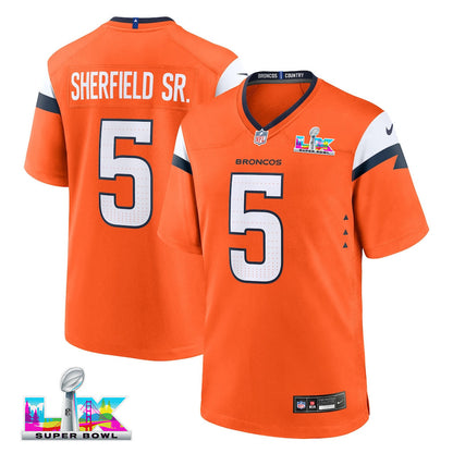 Trent Sherfield Sr. 5 Denver Broncos 2026 Super Bowl LX - Orange Team Game Jersey