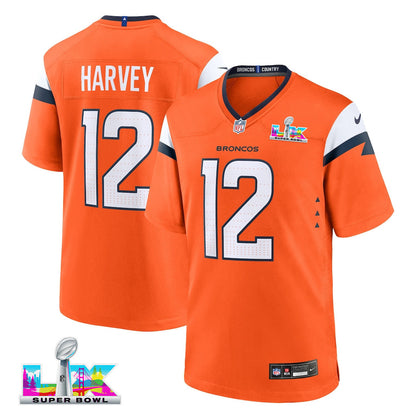 RJ Harvey 12 Denver Broncos 2026 Super Bowl LX - Orange Team Game Jersey