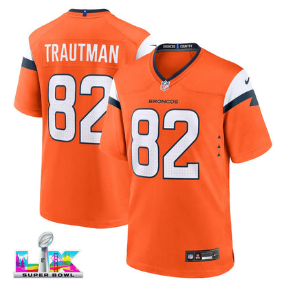 Adam Trautman 82 Denver Broncos 2026 Super Bowl LX - Orange Team Game Jersey