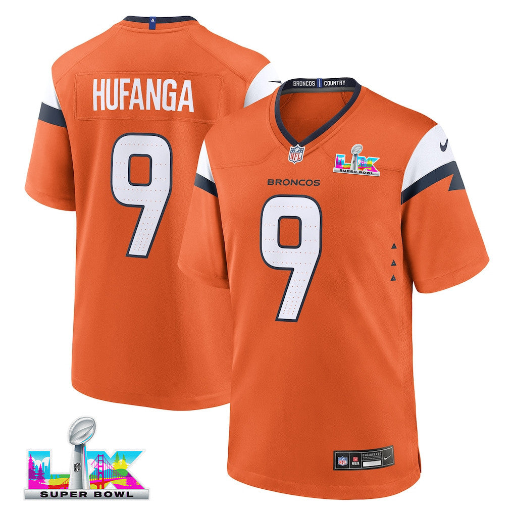 Talanoa Hufanga 9 Denver Broncos 2026 Super Bowl LX - Orange Team Game Jersey