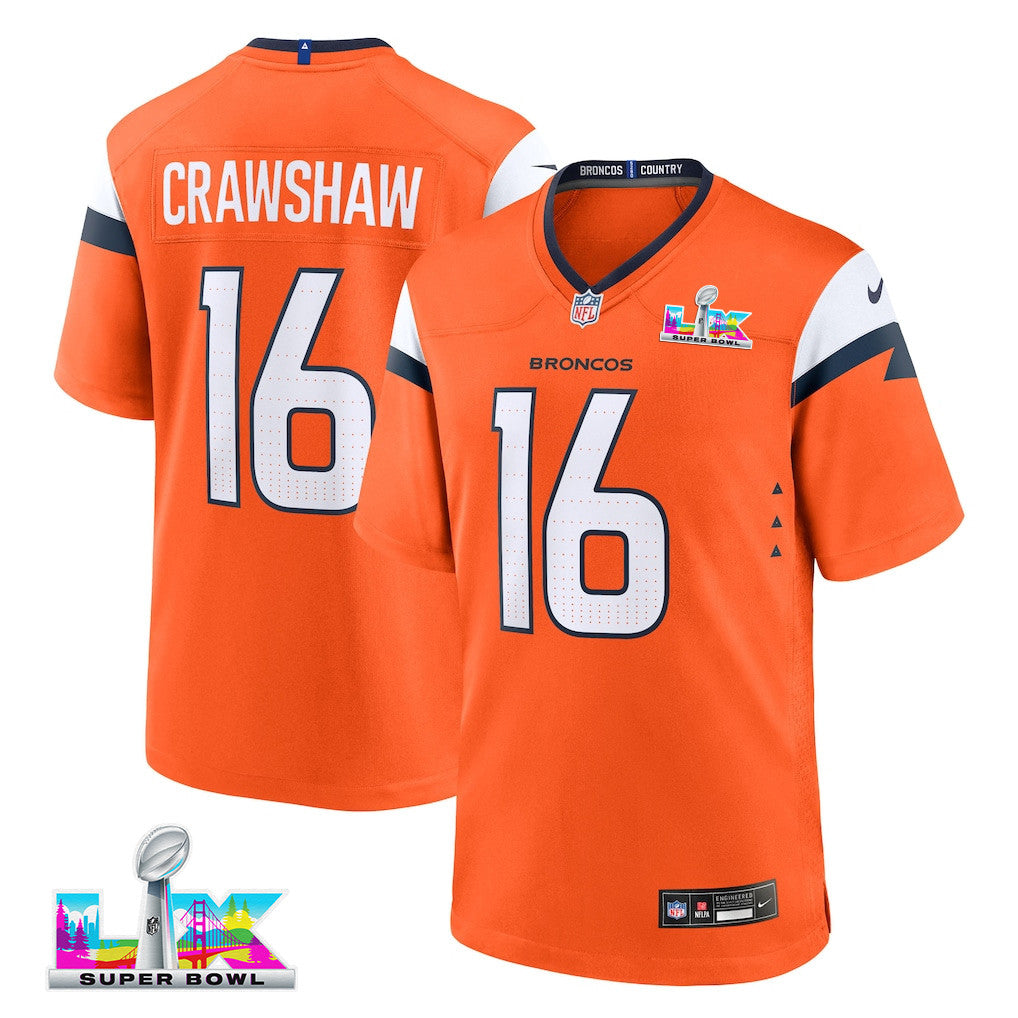 Jeremy Crawshaw 16 Denver Broncos 2026 Super Bowl LX - Orange Team Game Jersey