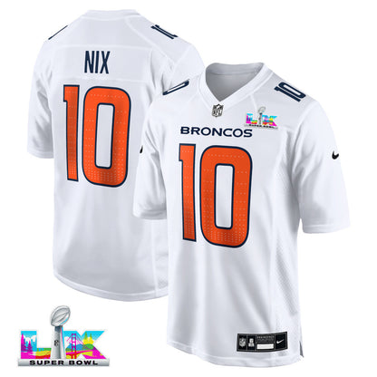 Bo Nix 10 Denver Broncos 2026 Super Bowl LX - White Tundra Fashion Game Jersey